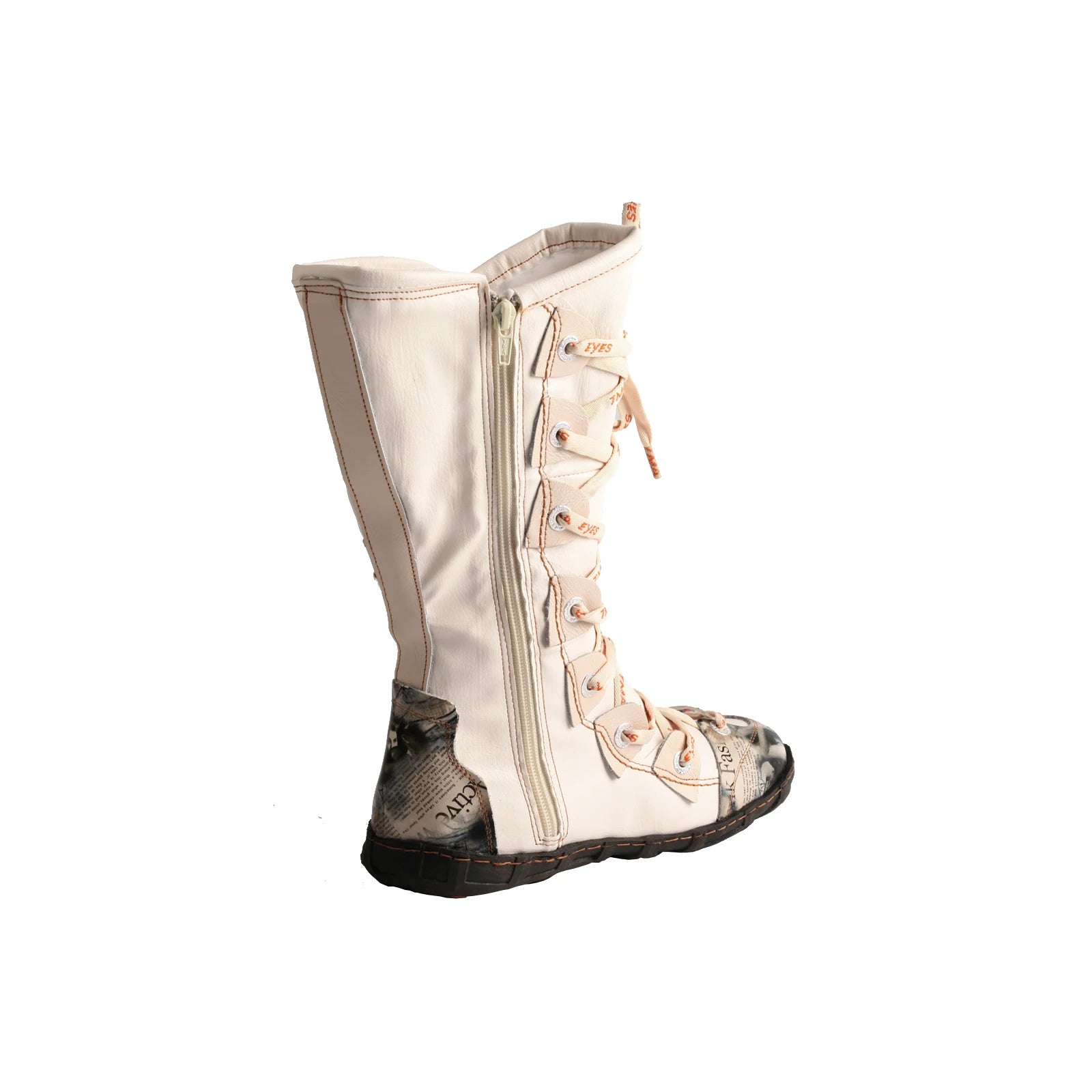 TMA EYES 2023 Winter Long Washed Contrast-Stitch Lace Side Zipper Women's Boots