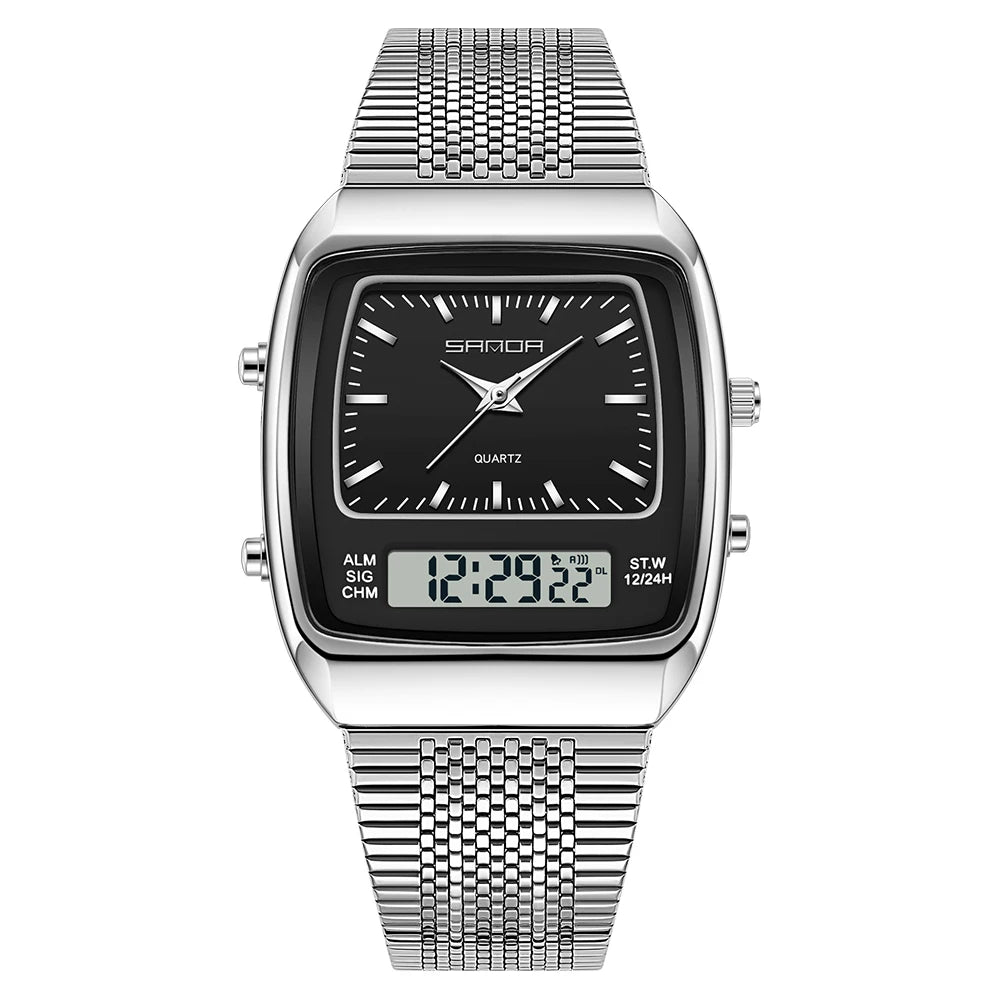 SANDA Watches Men Waterproof Analog Digital Quartz Wristwatches Male Stainless Stopwatch Alarm Clock Man Watch