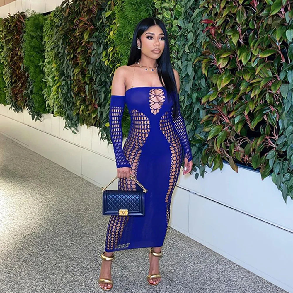 Autumn Long Sleeve Knitted Backless Bodycon Strapless Dress Women Maxi Dresses Sexy Pink Bodycon Clubwear Party Vestidos dress