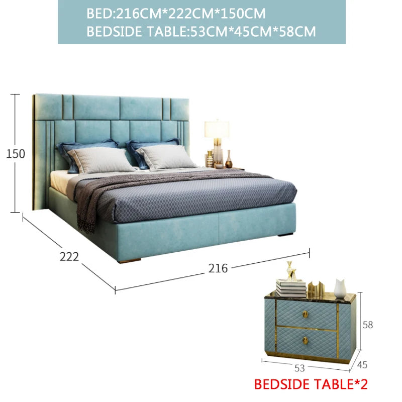 Modern leather bed First layer cowhide breathable Napa leather stainless steel plated 1.8Rice double bed