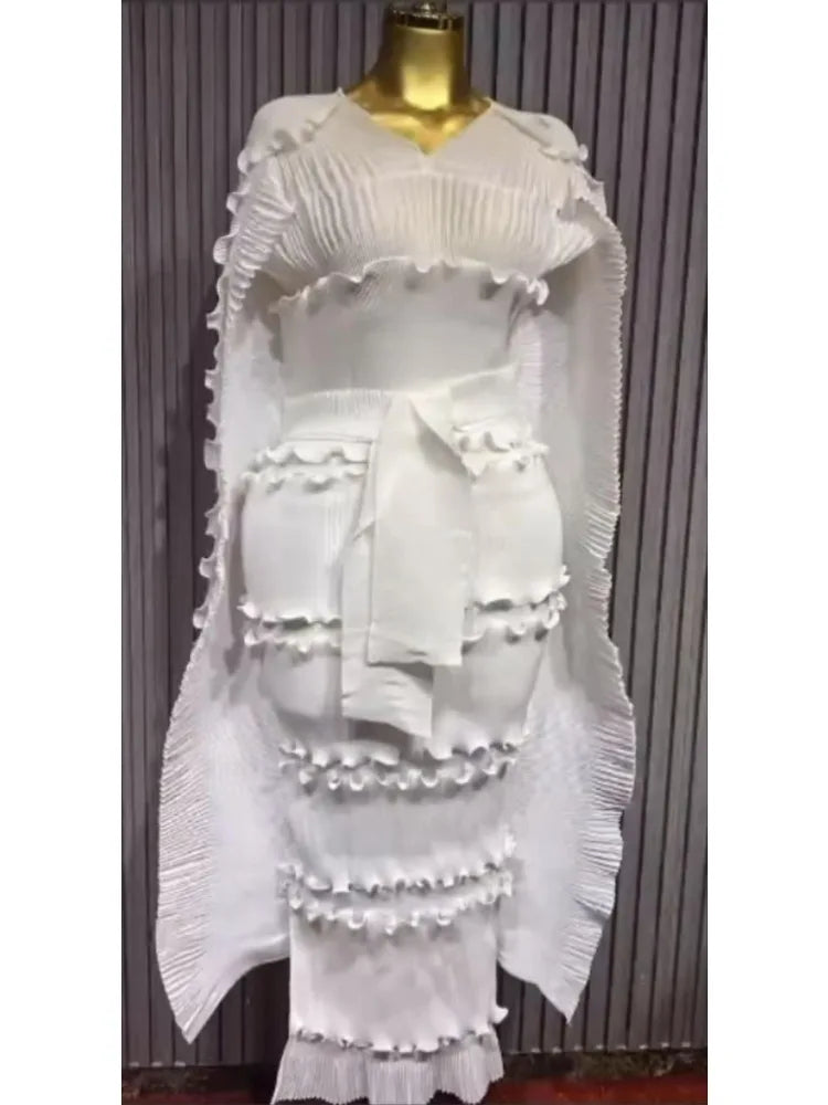 2025 High-end Banquet Dress Light Luxury Niche Ruffle Cake Skirt Heavy Industry Pleated Slim Long Dresses Summer New