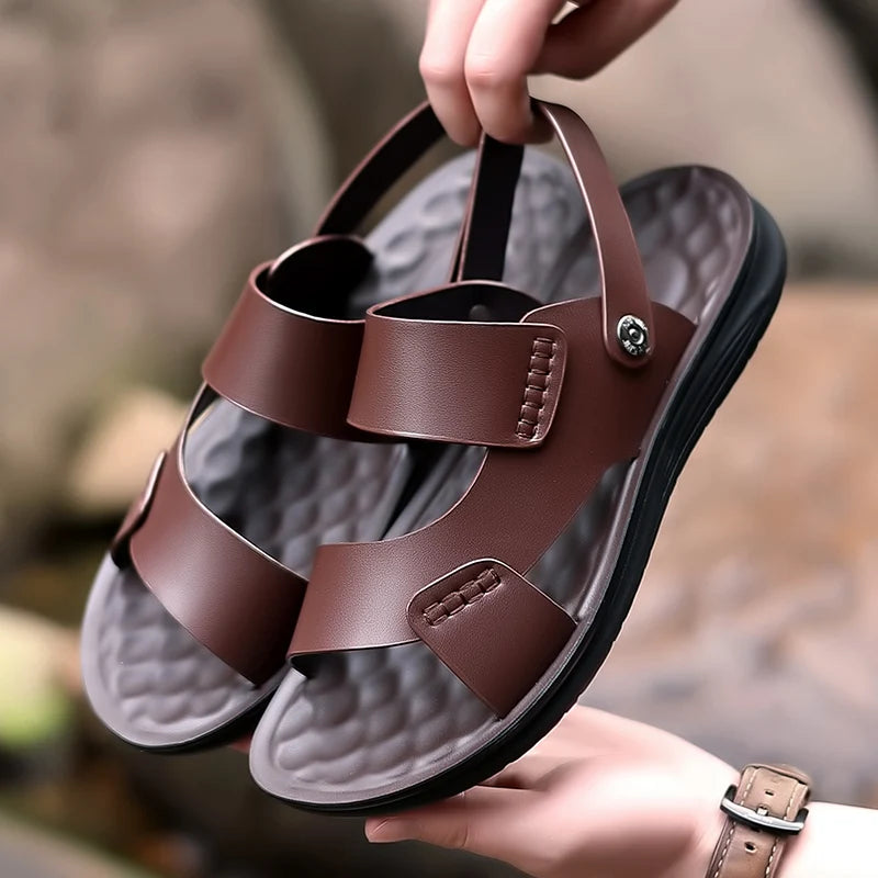 Summer Men's Business Leather Sandals Large Size ：37-47 Outdoor Beach Sandals Direct Sales Designer Driving Flat Casual Shoes