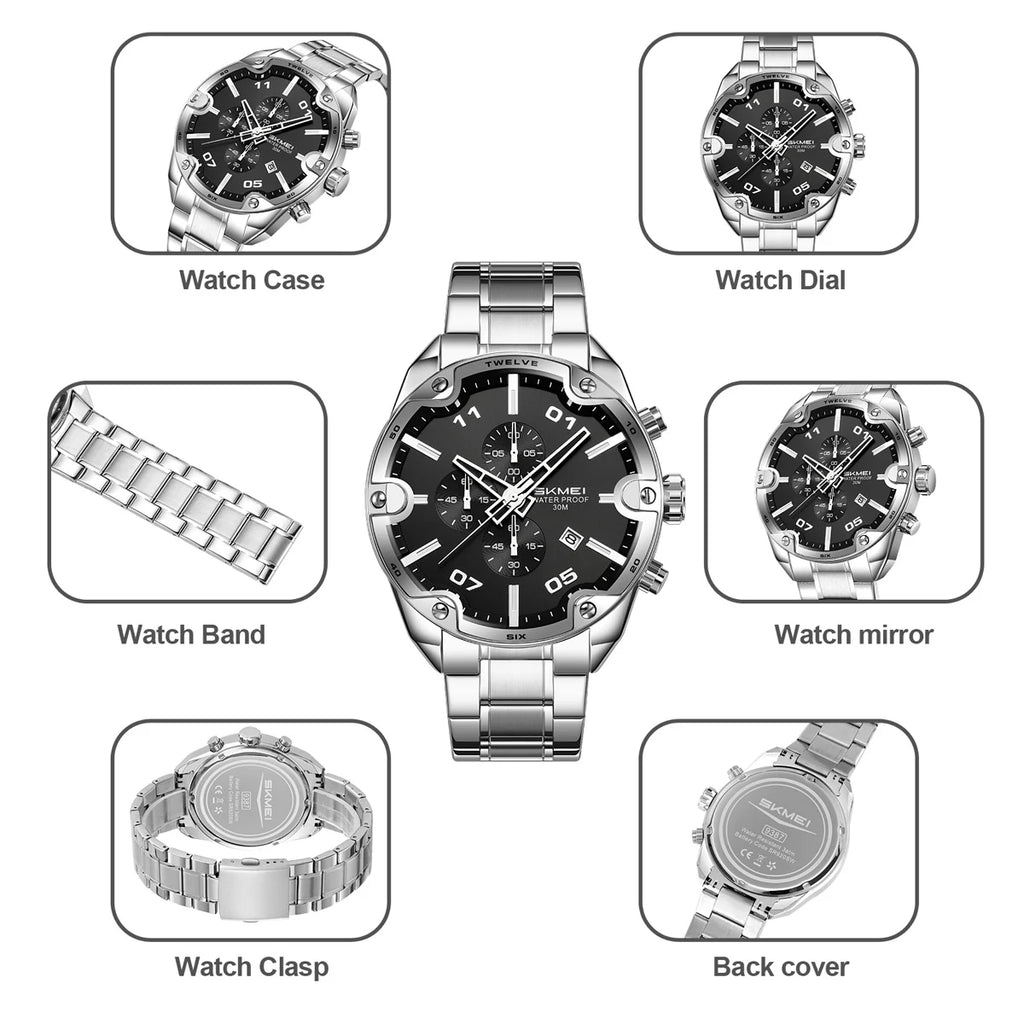 SKMEI 9387 Quartz Wristwatch Luxury Men Women Business Watch Fashion Timer 3 Bar Waterproof Sports Clock Date Countdown Display