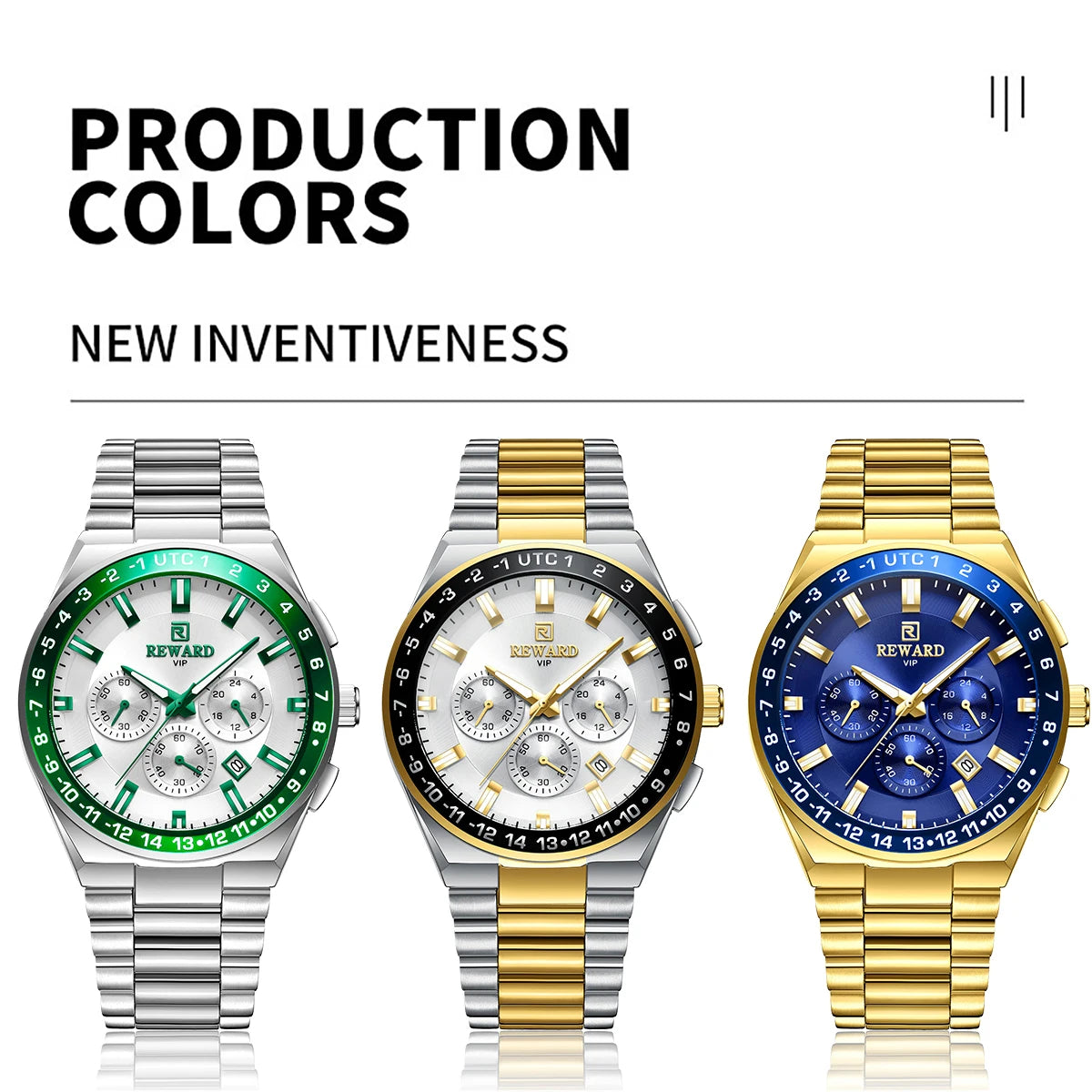 2026 REWARD Silvery White Quartz Watches for Men Luminous Hands Business Watches Stainlesss Steel Strap with Box