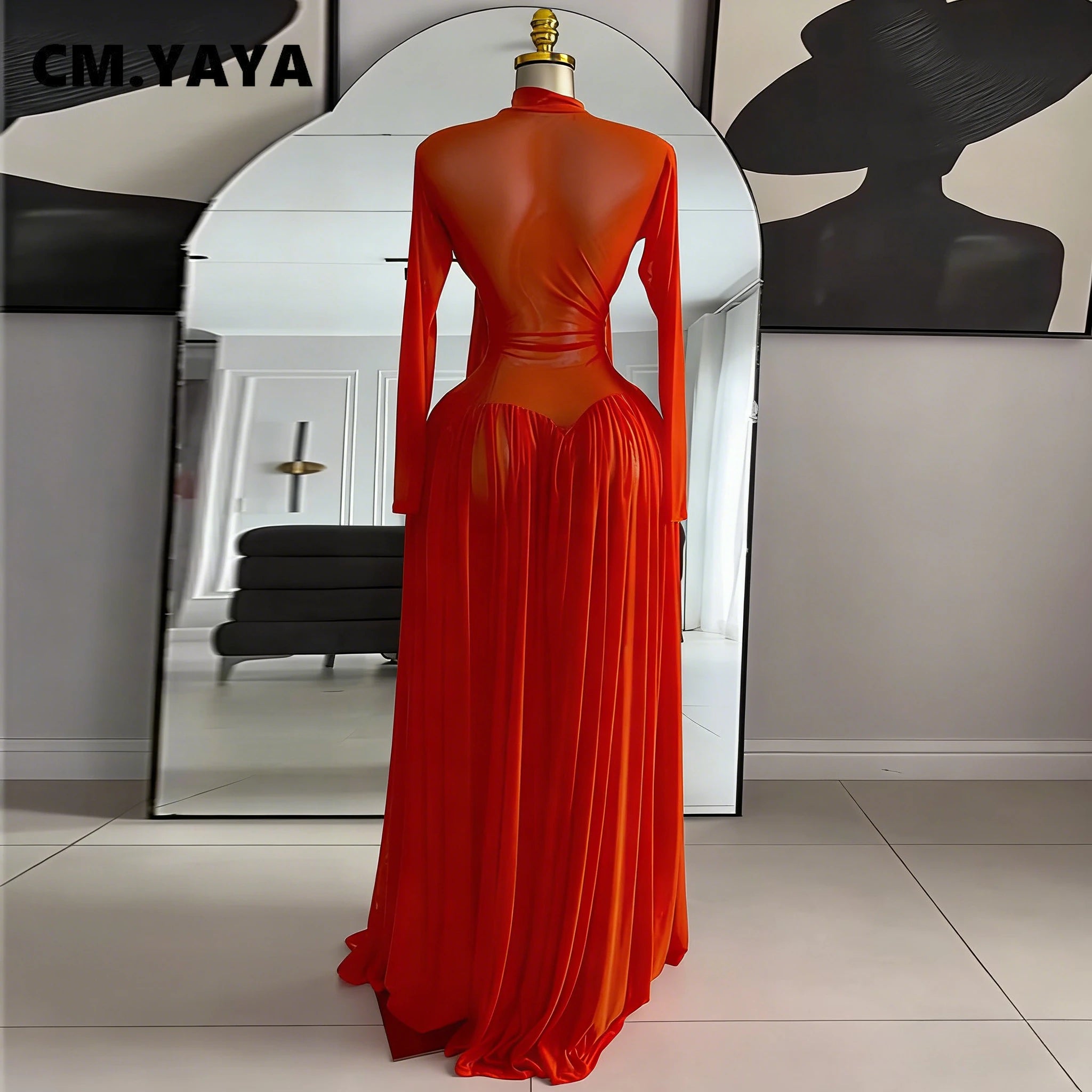 CM.YAYA Women Full Sleeve Ruched O-neck Maxi Long Dress 2026 Spring Evening Birthday Vacation Sexy Party Club Dresses Vestidos