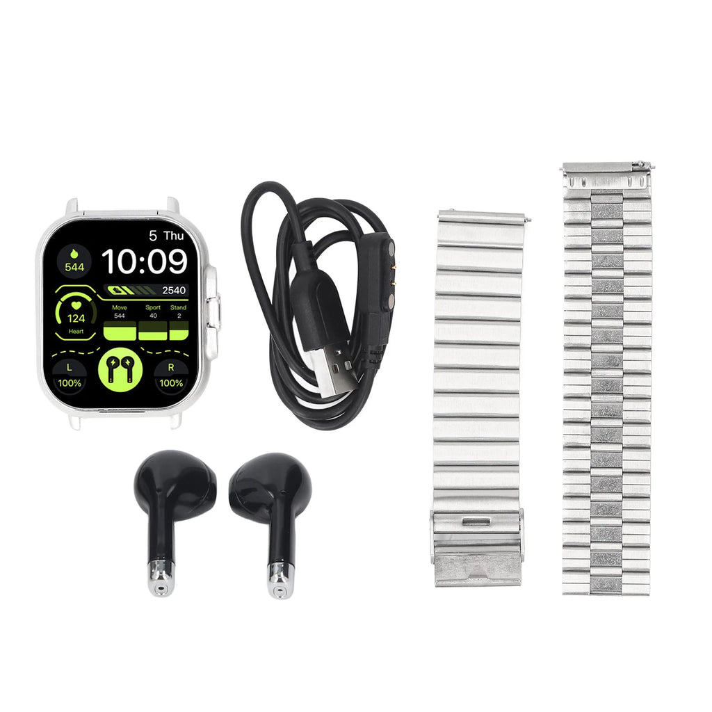 Sports Watch 2 in 1 Bluetooth Earbuds Smart Watch Multifunctional Long Battery Life 2.01 Inch HD Screen for IOS 11.0+