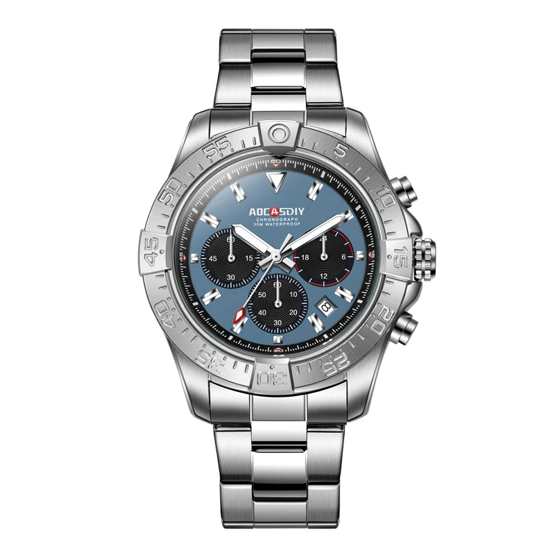 Men's watch, three eye six pin steel strap watch, luminous calendar, quartz watch