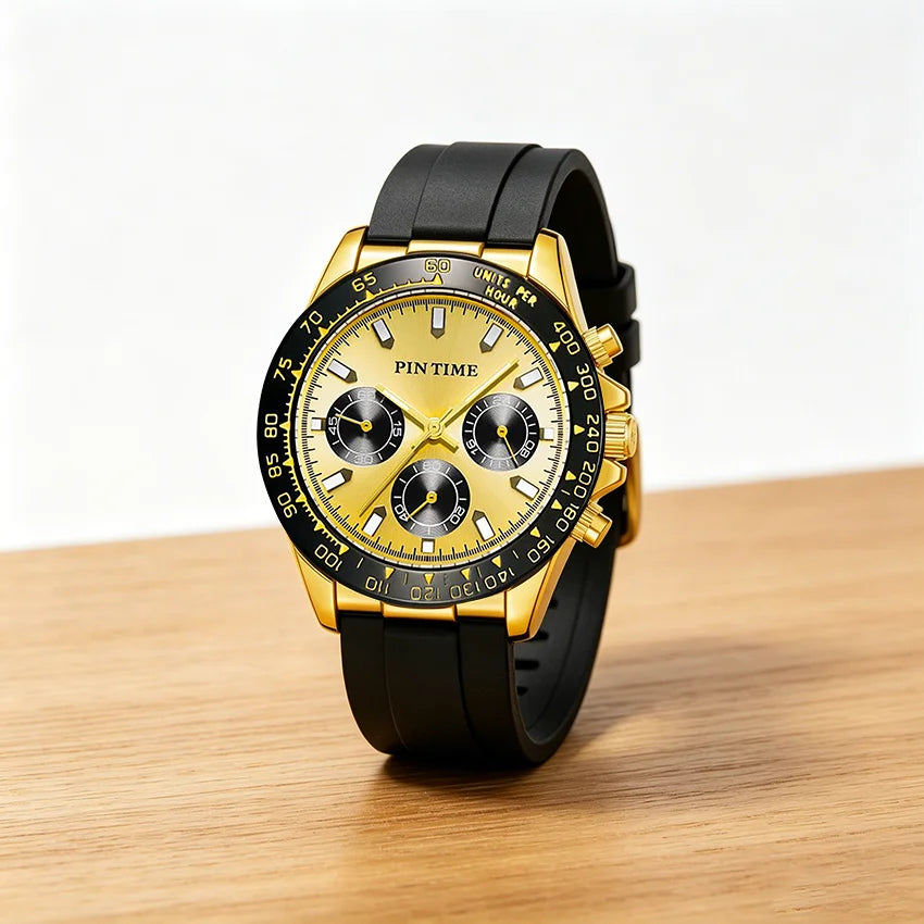 Best Watches for Men Multifunctional Chronograph Analog Quartz Waterproof Wirstwatch Silicone Strap Man Gifts Watch