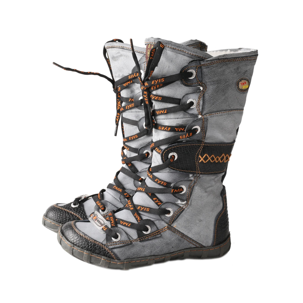TMA EYES 2023 Winter Long Washed Contrast-Stitch Lace Side Zipper Women's Boots