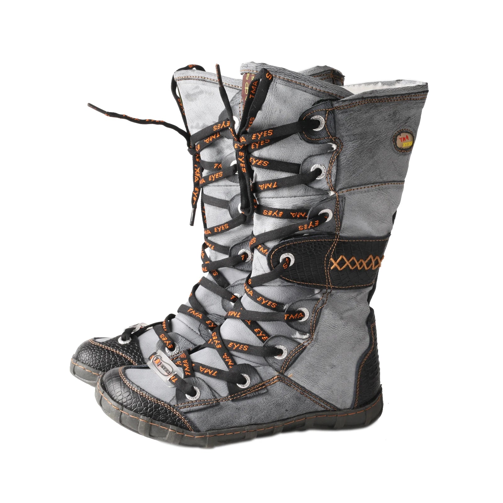 TMA EYES 2023 Winter Long Washed Contrast-Stitch Lace Side Zipper Women's Boots