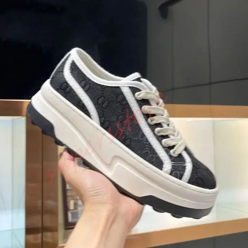 2025 New Women's Thick Soled Canvas Shoes Retro Height Increasing Casual Canvas Shoes
