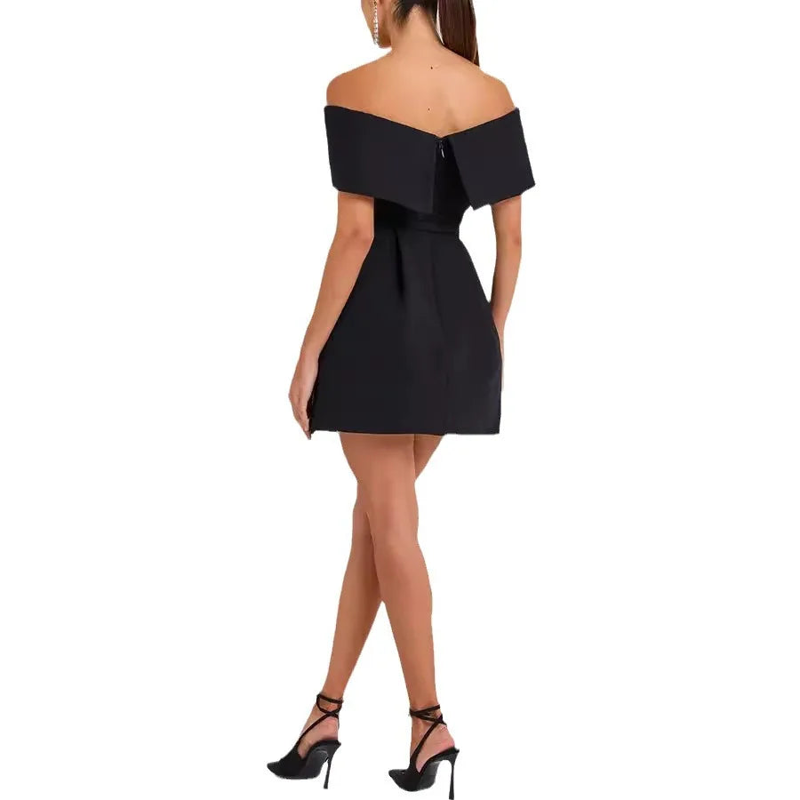 Elegant Off Shoulder Mini Dress Women Slash Neck Sleeveless Backless A-line Evening Dresses Female 2024 Autumn Lady Vestidos