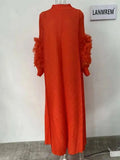 LANMREM Maxi Pleated Dress Round Neck Spliced Fungus Full Sleeve Dresses For Women 2025 New Spring Clothing 2Qa1331