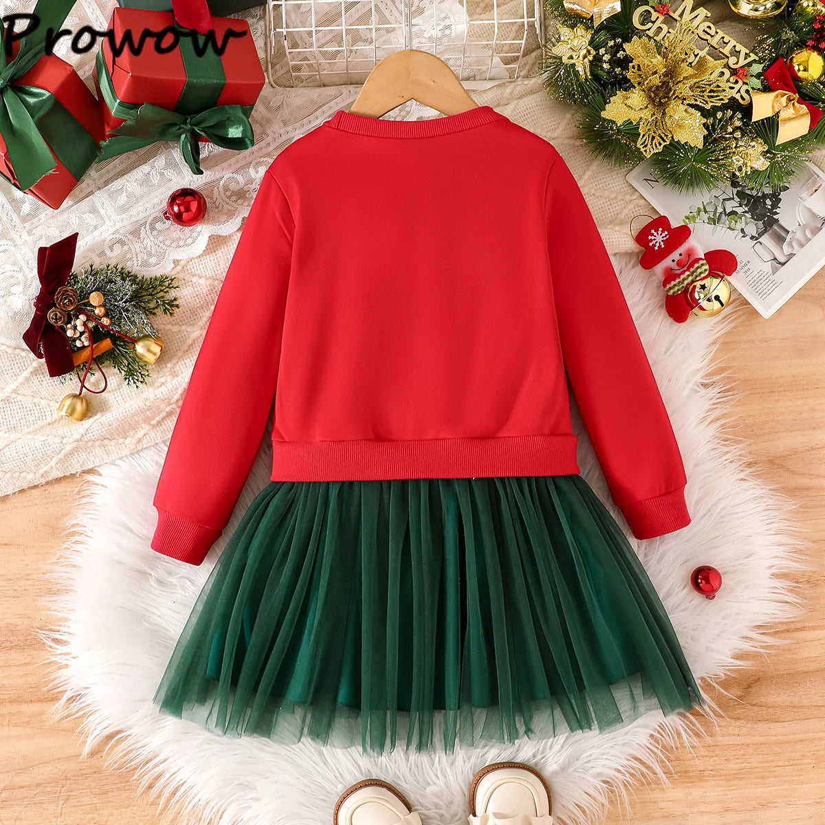 4-7Y Kids Christmas Dresses For Girls Bow Green Xmas Tree Hoodies Dress For New Year Kids Girl Evening Dress Festival Clothing