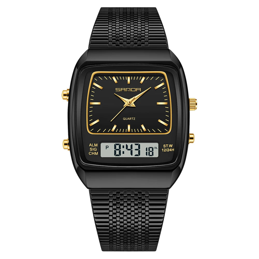 SANDA Watches Men Waterproof Analog Digital Quartz Wristwatches Male Stainless Stopwatch Alarm Clock Man Watch