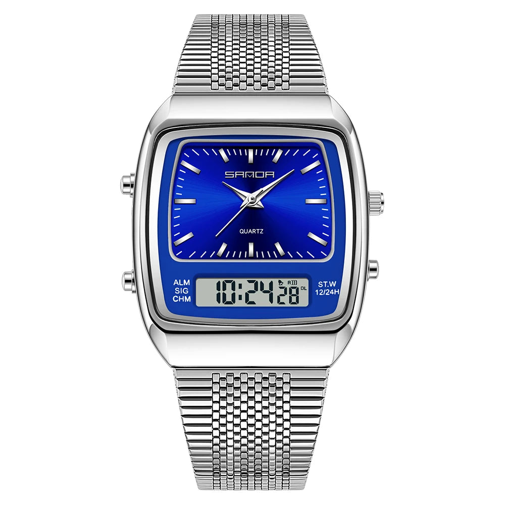 SANDA Watches Men Waterproof Analog Digital Quartz Wristwatches Male Stainless Stopwatch Alarm Clock Man Watch