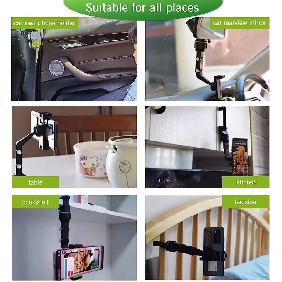 Earview Mirror Phone Holder, 360° Rotatable Retractable Car Phone Mount, Multifunctional Rear View Mirror Holder for Phones