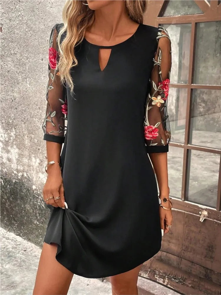 Lady Elegant Dress Fashion Print O Neck Three Quarter Pullover Dresses For Women Casual Office Skirts Womens Clothing Summer New