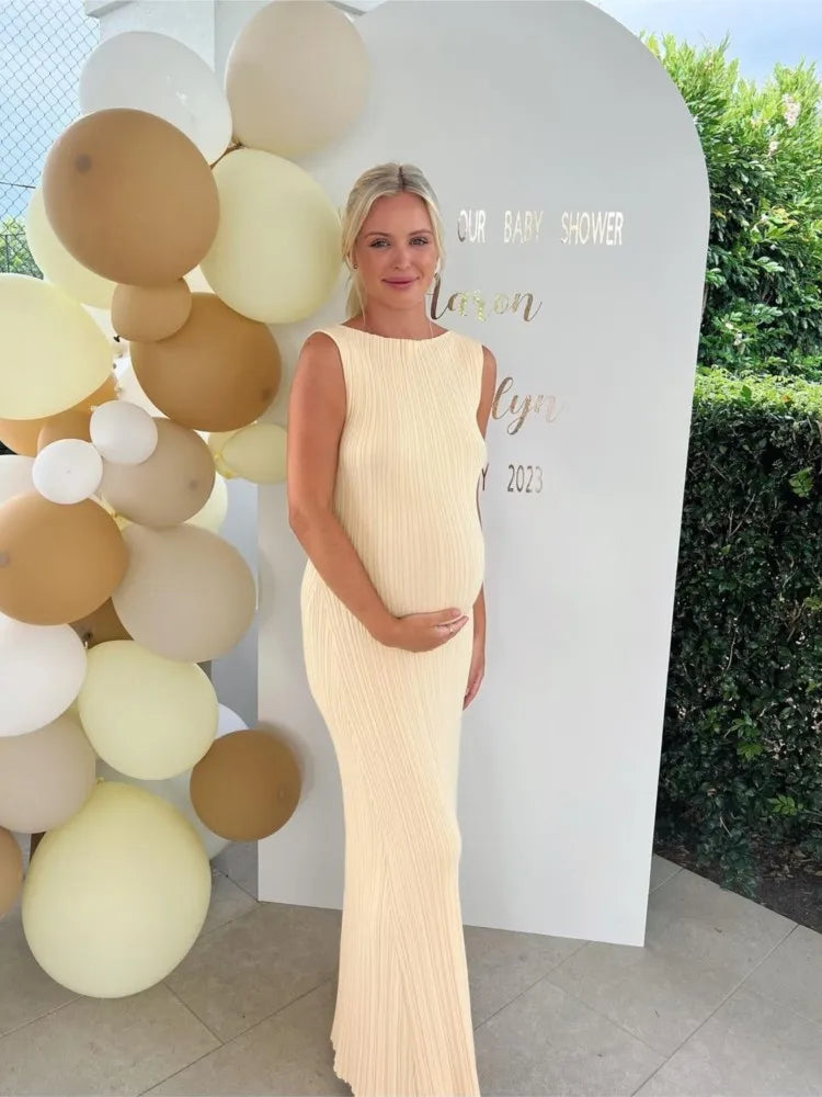 Cotton Knitted Stripe Dresses For Women Solid Color Sleeveless O Neck Ladies Party Long Dress 2025 New Casual Commuting Vestidos