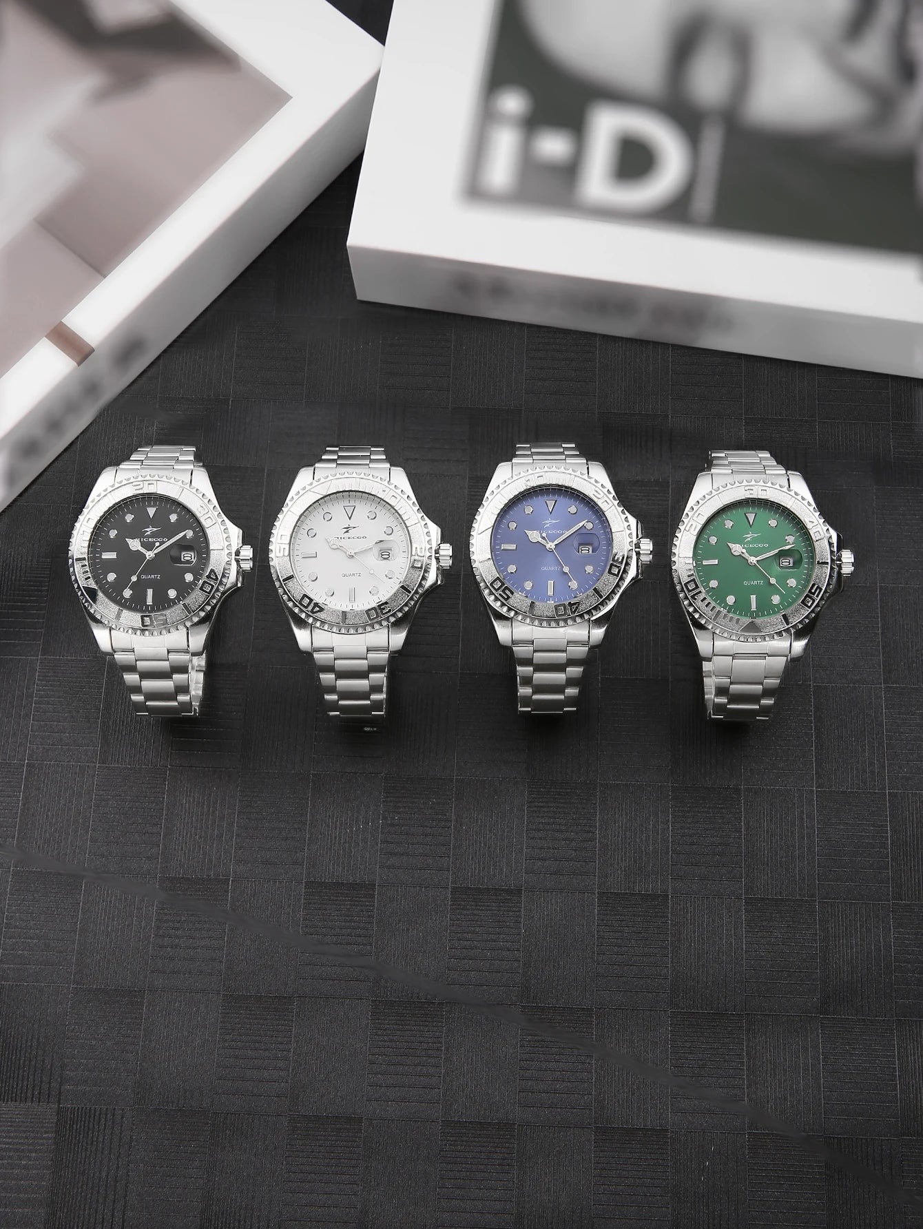 Men's quartz wristwatch with stainless steel strap for casual sports, available in multiple colors for business and leisure, ver