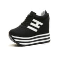 Women Sneakers Fashion Women 10CM Height Increasing Breathable Lace-Up Wedges Sneakers Platform Shoes Canvas Woman Casual Shoes