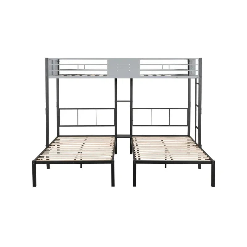 Triple Bunk Bed with Vent Board, Sturdy Metal Frame, Noise-Free Wood Slats, Separatable into three beds, No Box Spring Needed
