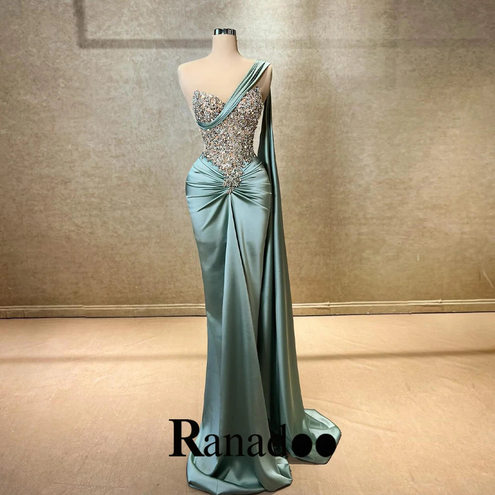Ranadoo Charming One Shoulder Prom Dresses for Women Birthday Party Rhibestones Mermaid Ruched Vestido De Formatura Customized
