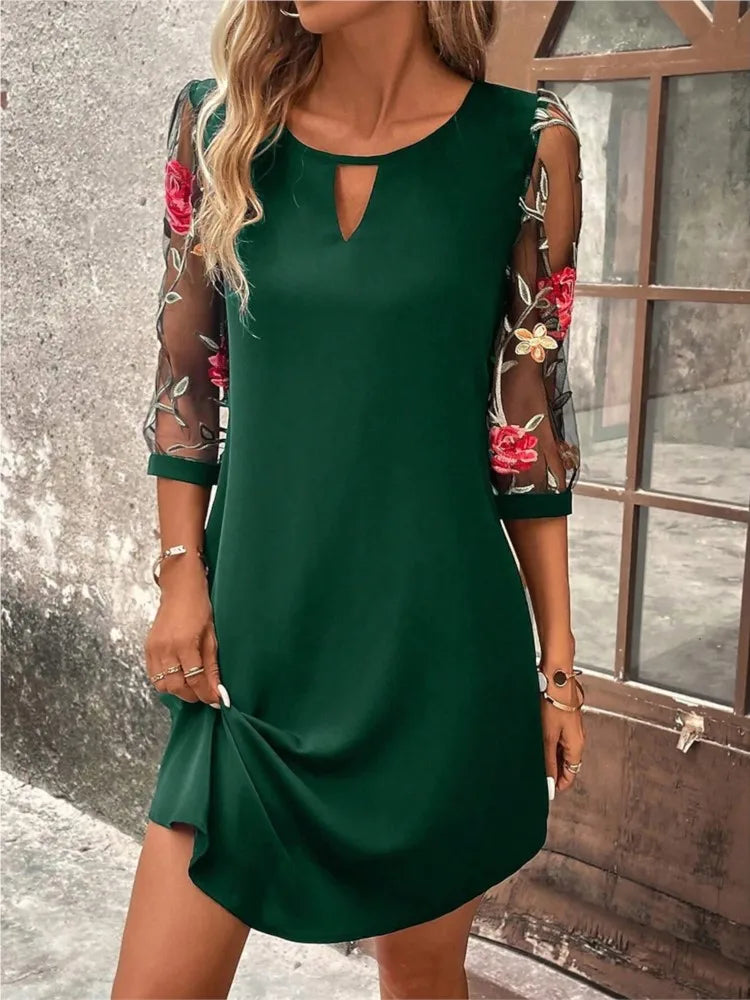 Lady Elegant Dress Fashion Print O Neck Three Quarter Pullover Dresses For Women Casual Office Skirts Womens Clothing Summer New