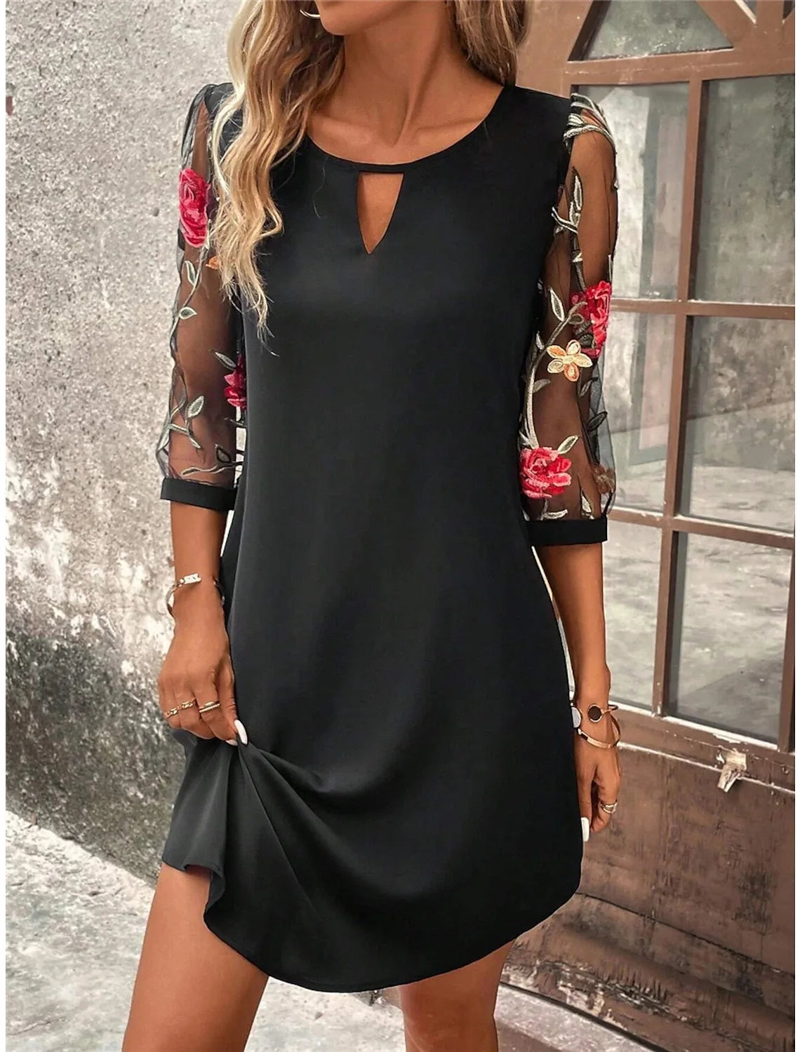 Lady Elegant Dress Fashion Print O Neck Three Quarter Pullover Dresses For Women Casual Office Skirts Womens Clothing Summer New