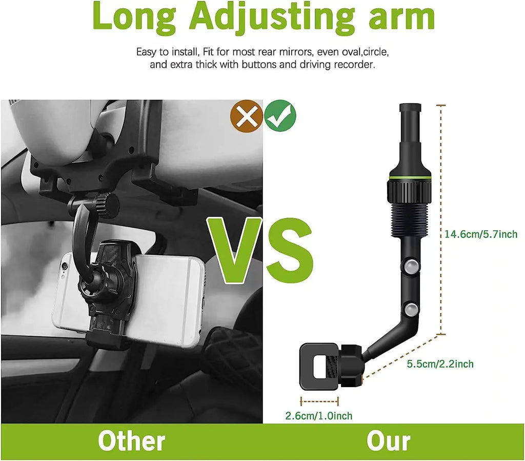 Earview Mirror Phone Holder, 360° Rotatable Retractable Car Phone Mount, Multifunctional Rear View Mirror Holder for Phones