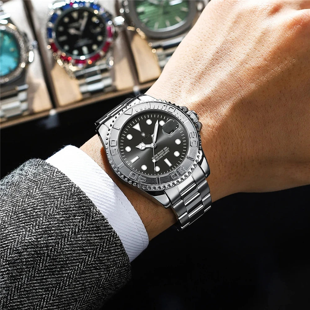 New Automatic Watch Mens Gray Digital Sports Bezel Luxury Watches For Man Fashion Quartz Wristwatches Gifts Men Tudo Por 1 Real