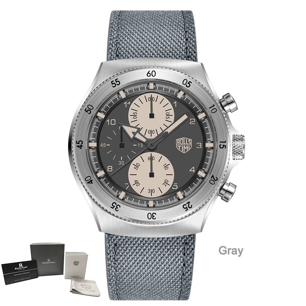 2026 New Men's Watches RollsTimi Two-color nylon Quartz Watch Men Sport Chronograph Japan Movt AR Sapphire glass Wristwatch Men