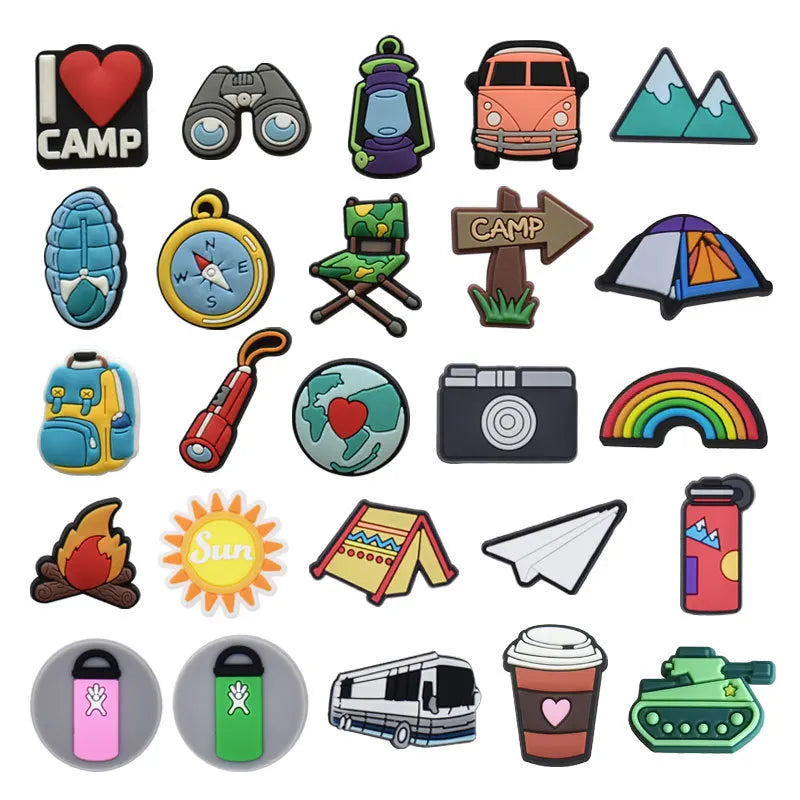 New 1Pcs Love Camp Travel Party Shoes Charms for Crocs DIY  Clogs Kids Pin Decoration Jeans Shoe Accessories X-mas Wholesale
