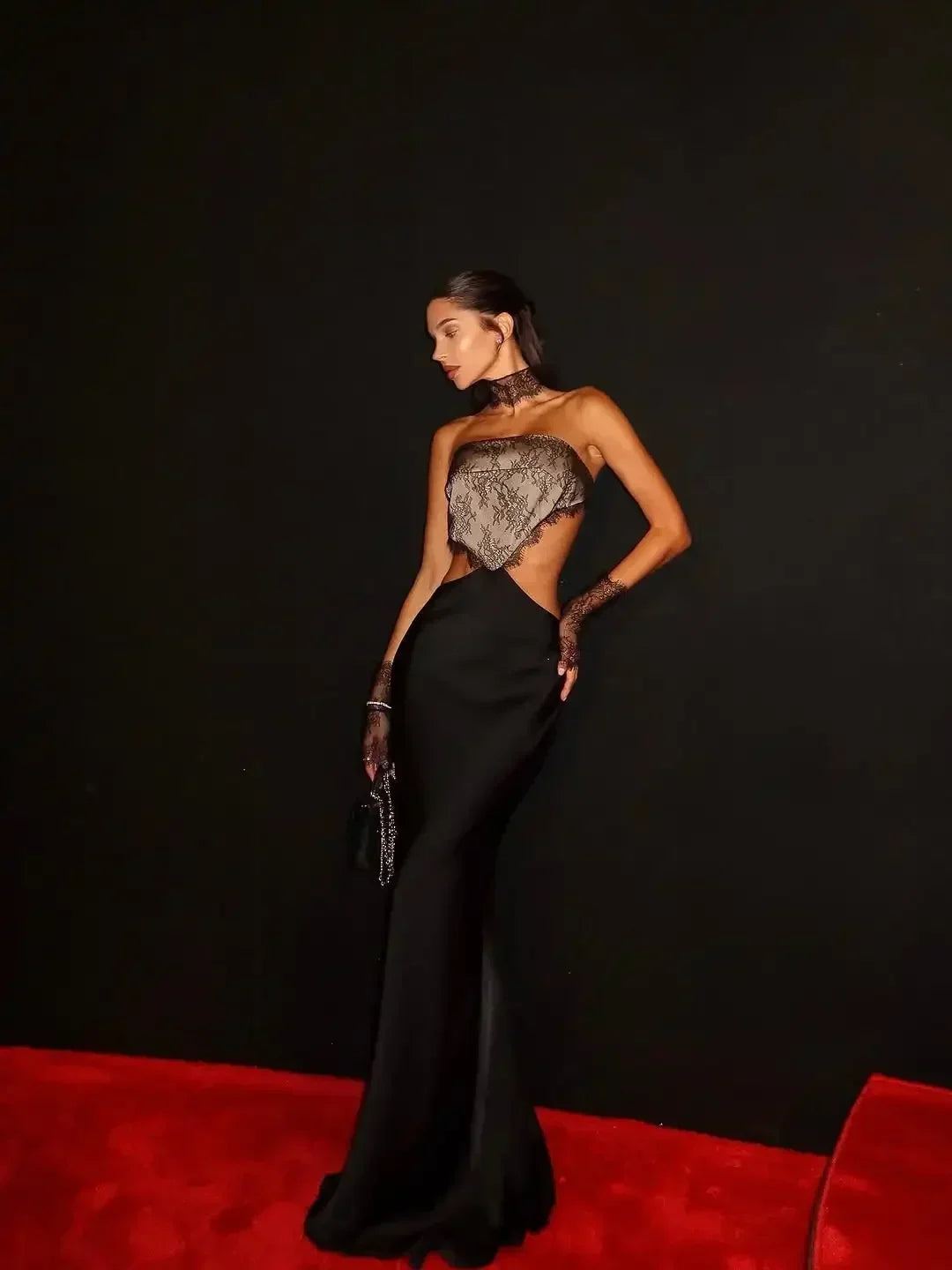 Sexy Strapless Lace Patch Dress Women's Sleeveless Backless Hollow Out Slim Fit Satin Long Dresses 2026 Lady Event Evening Robe