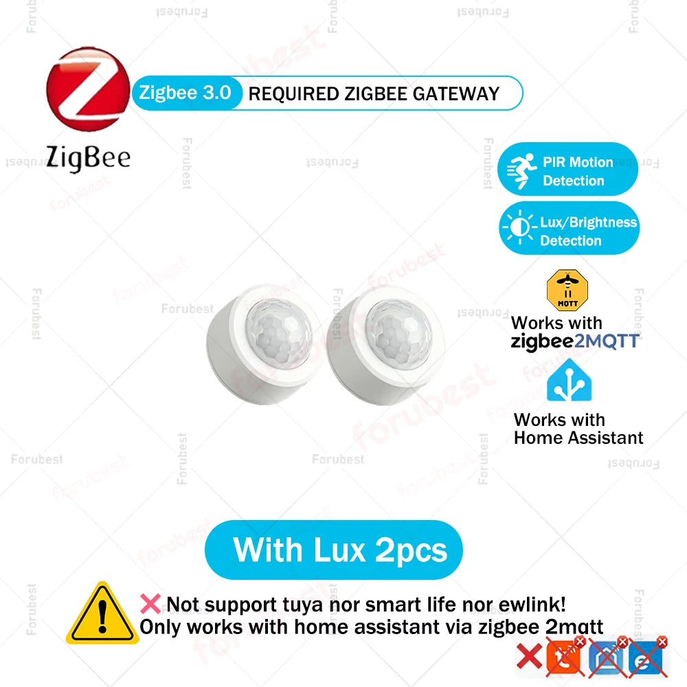 Zigbee 3.0 PIR Motion Sensor Infrared Detector Human Body Movement & Lux Brightness Light Sensor Works with Home Assistant Z2M