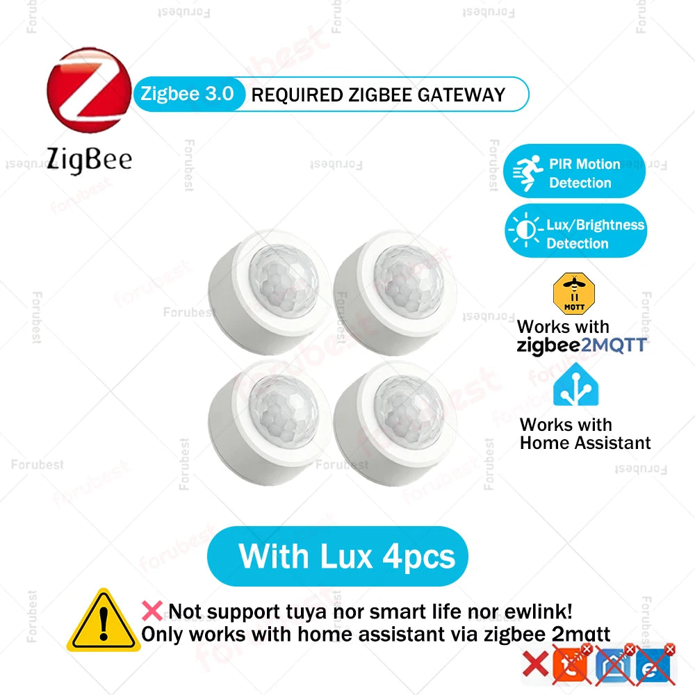 Zigbee 3.0 PIR Motion Sensor Infrared Detector Human Body Movement & Lux Brightness Light Sensor Works with Home Assistant Z2M