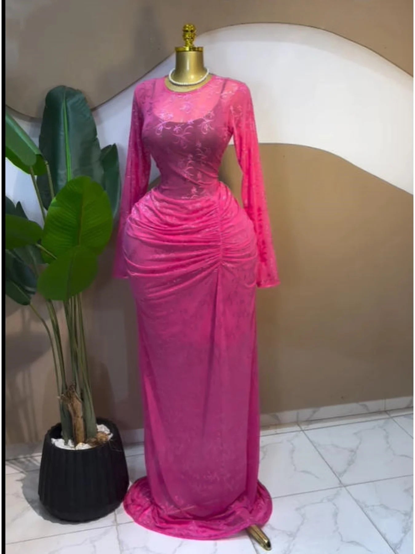 CM.YAYA 2025 Fall Women Long Sleeve Stacked Mesh See Though with Lining Bodycon Long Dress Evening Birthday Sexy Party Dresses