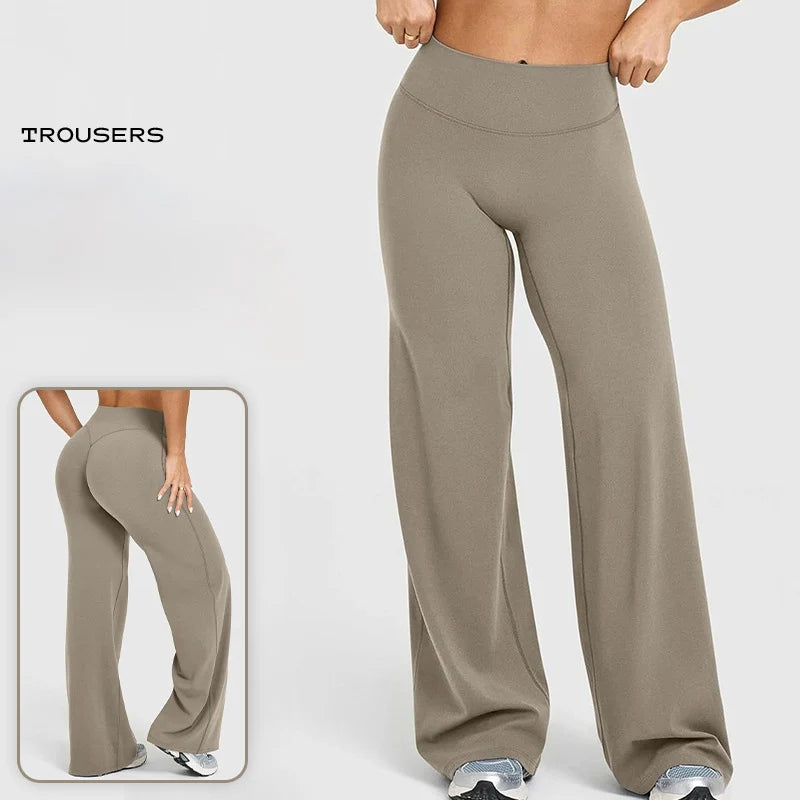 Spring Autumn Loose Fit Wide Leg Leggings Women High Stretch Quick Drying Sports Trousers Woman Butt Lifting Pilates Yoga Pants
