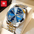 OLEVS Men Watches Smart Casual Top Brand Stainless Steel Original Quartz Wristwatch Rhombus Mirror Waterproof Date Week Luminous