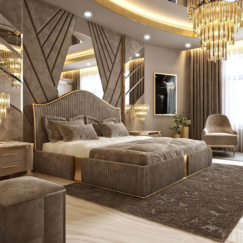 King Size Bed Wholesale Hotel Bedroom Furniture Set Double Fabric Luxury Luxurious Up-holstered Beds