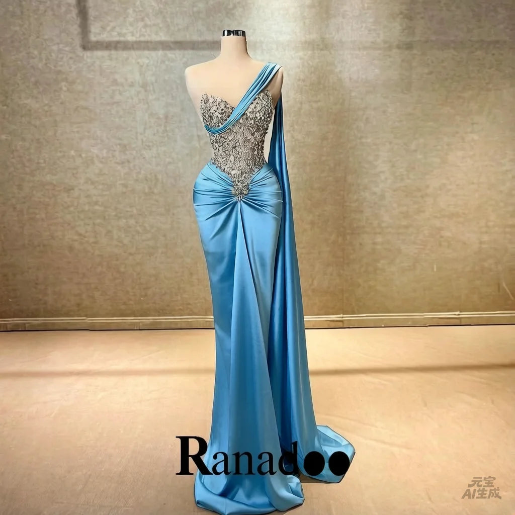 Ranadoo Charming One Shoulder Prom Dresses for Women Birthday Party Rhibestones Mermaid Ruched Vestido De Formatura Customized