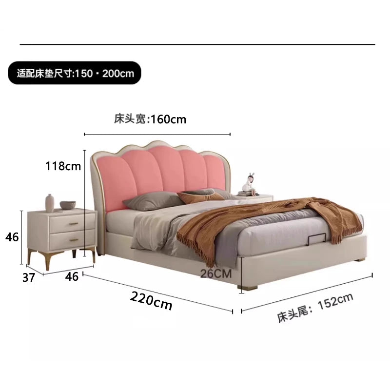 Modern Minimalist Beds Queen Upholstered Cream White Beds Double Wooden Cama Inteligente Multifuncional House Accessories