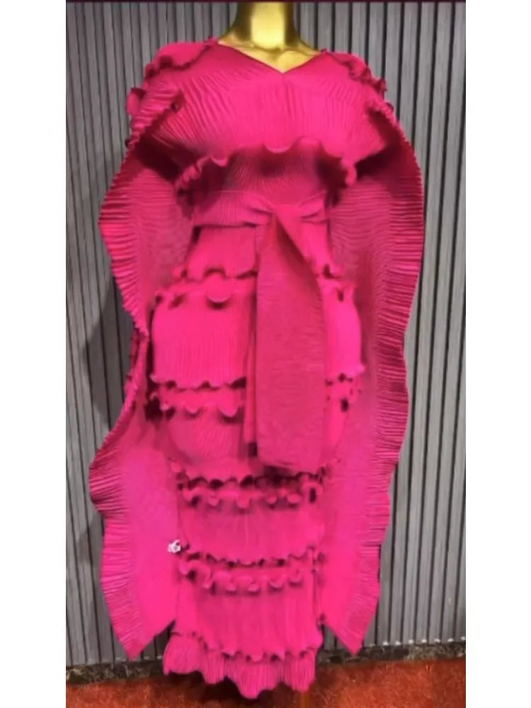 2025 High-end Banquet Dress Light Luxury Niche Ruffle Cake Skirt Heavy Industry Pleated Slim Long Dresses Summer New