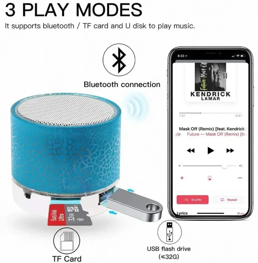 New Mini Portable Car Audio A9 Dazzling Crack LED Wireless Bluetooth 4.1 Subwoofer Speaker TF Card