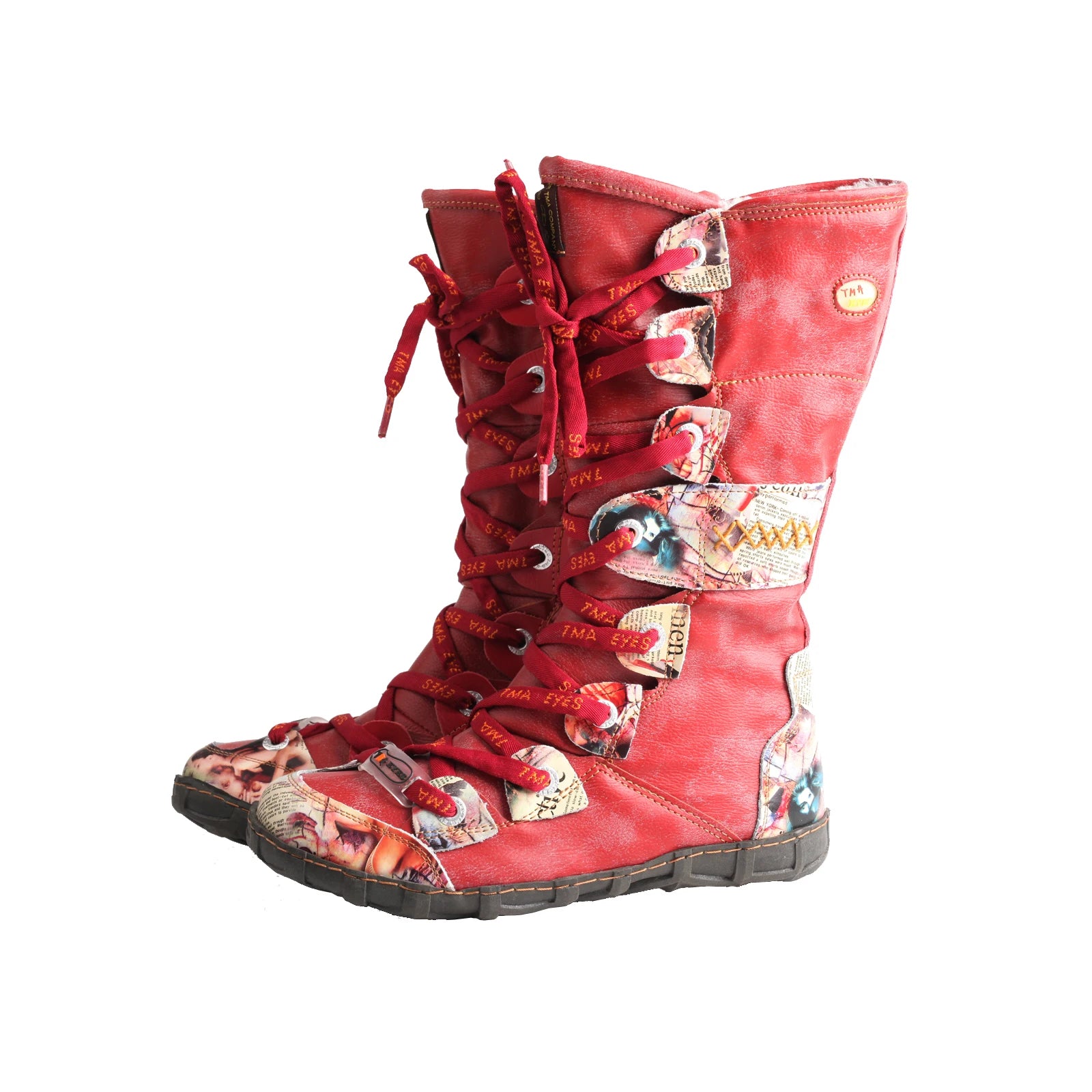 TMA EYES 2023 Winter Long Washed Contrast-Stitch Lace Side Zipper Women's Boots
