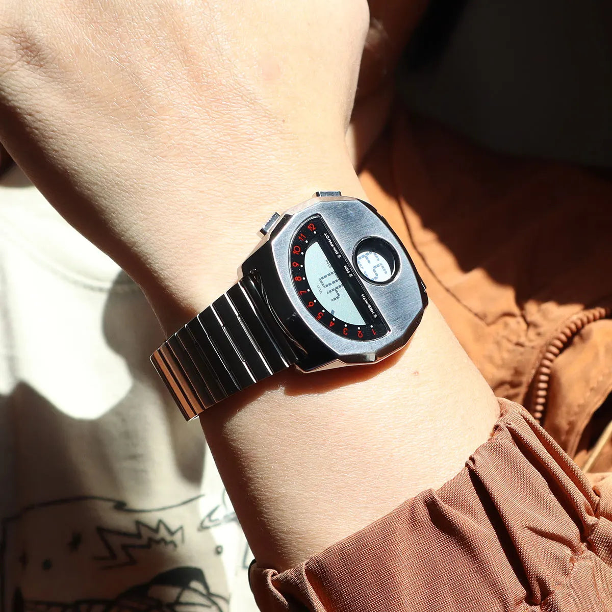 Unique Digital Watch for Men Stainless Steel Electronic Wristwatch with Calendar LED Backlight Cool Streetwear Style Watches