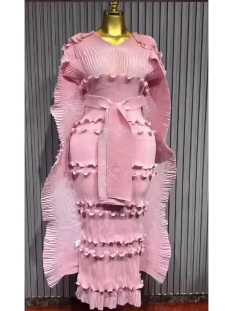 2025 High-end Banquet Dress Light Luxury Niche Ruffle Cake Skirt Heavy Industry Pleated Slim Long Dresses Summer New