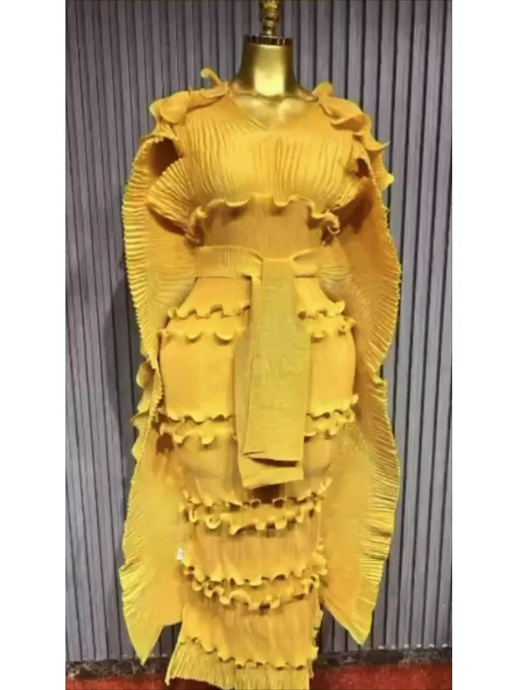 2025 High-end Banquet Dress Light Luxury Niche Ruffle Cake Skirt Heavy Industry Pleated Slim Long Dresses Summer New