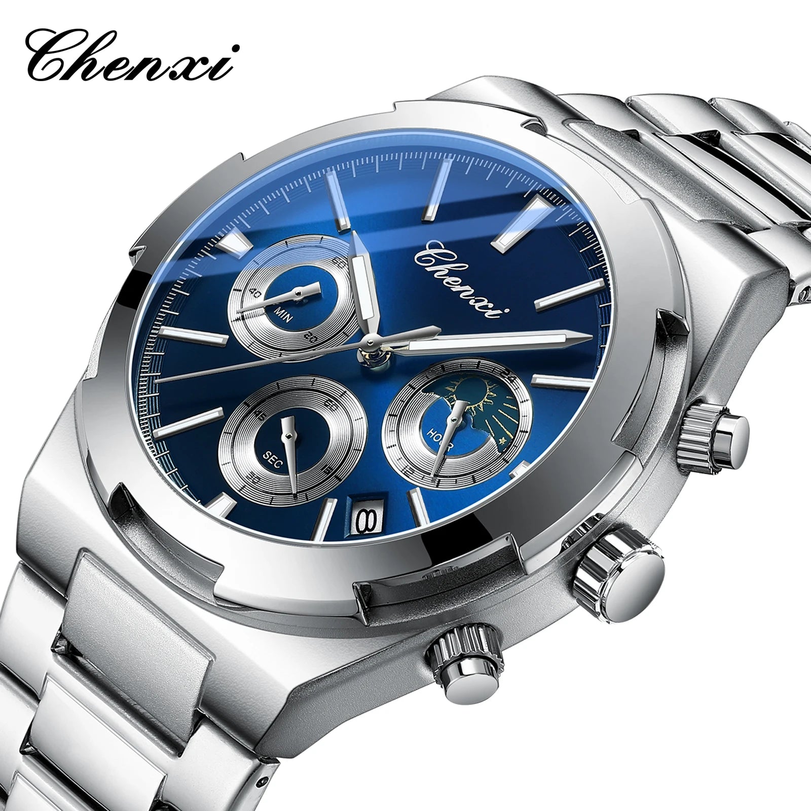 Men's Watches Classic Multifunctional Chronograph Sports Watch Top Luxury Stainless Steel Waterproof Luminous Quartz Wristwatch