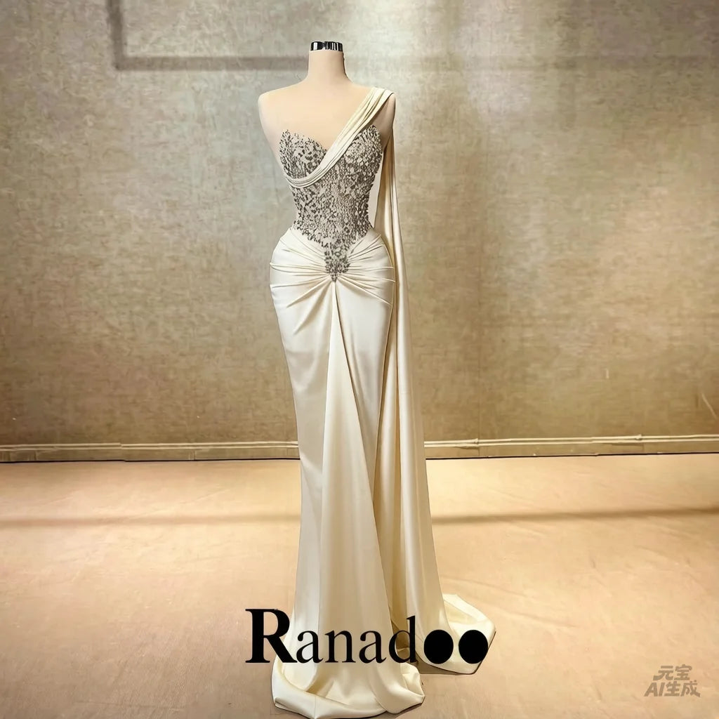 Ranadoo Charming One Shoulder Prom Dresses for Women Birthday Party Rhibestones Mermaid Ruched Vestido De Formatura Customized